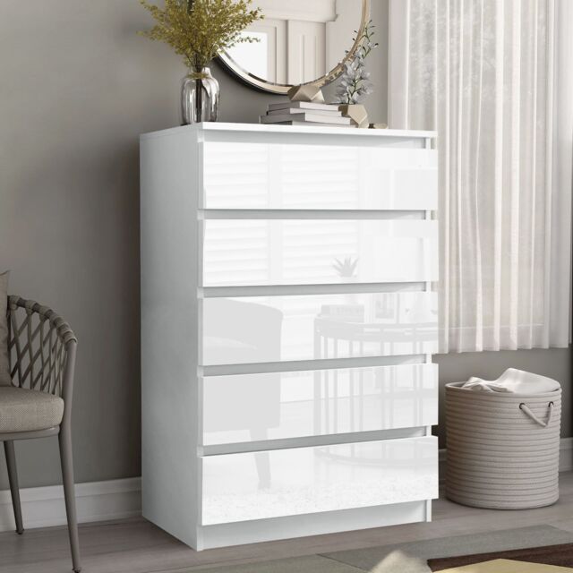 SquareBoxx Fairfield Gloss Minimalist Chest of Draws 5 Draw in White - image 1