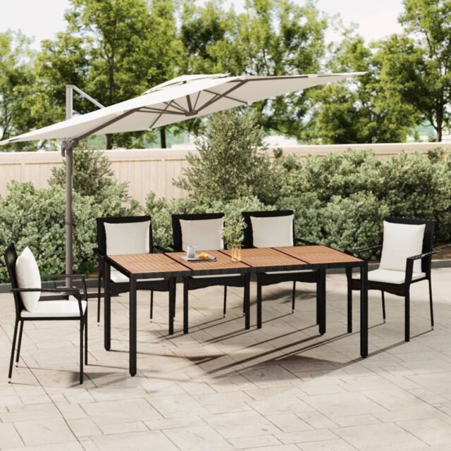 Berkfield Home Garden Table with Wooden Top Black Poly Rattan&Solid Wood Acacia - image 1