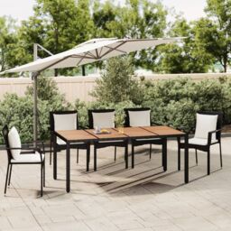 Berkfield Home Garden Table with Wooden Top Black Poly Rattan&Solid Wood Acacia - thumbnail 1
