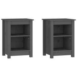 Berkfield Home Beautiful Bedside Cabinets 2 pcs Grey 40x35x55 cm Solid Wood Pine - Size: 40 x 35 x 55 cm - thumbnail 3