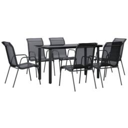 Berkfield Home 7 Piece Garden Dining Set Black Steel & Textilene - thumbnail 2