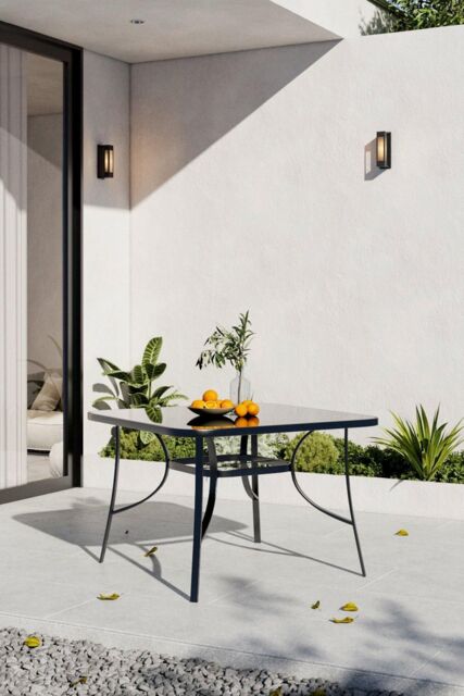 Garden Sanctuary Metallic Square Tempered Glass Garden Dining Table in Black - image 1