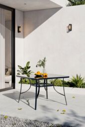 Garden Sanctuary Metallic Square Tempered Glass Garden Dining Table in Black - thumbnail 1