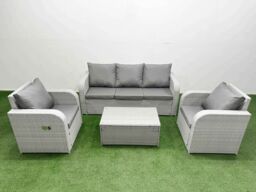Fimous PE Rattan Garden Furniture Set Reclining Chair Sofa Lounge Sofa Set Oblong Coffee Table Light Grey - thumbnail 2