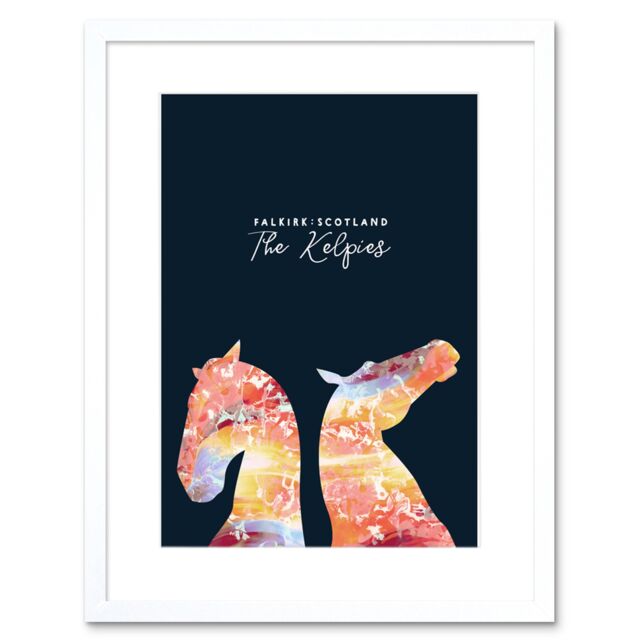 "Artery8 Wall Art Print Marble Kelpies Falkirk Scotland Framed 9X7 in White - Size: W7"" x H9""" - image 1