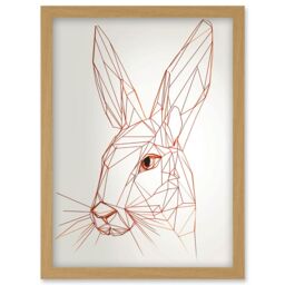 Artery8 Rabbit Polygon Head Minimal Line Drawing Portrait Artwork Framed Wall Art Print A4 in Light Oak - thumbnail 1