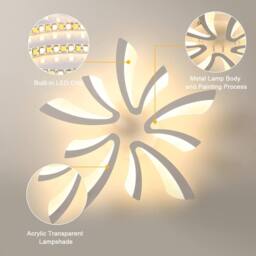 Goeco Modern LED Ceiling Light, 50W, 68cm, 3000K, for Living Room, Bedroom in White - thumbnail 5