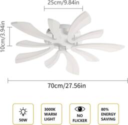 Goeco Modern LED Ceiling Light, 50W, 68cm, 3000K, for Living Room, Bedroom in White - thumbnail 4