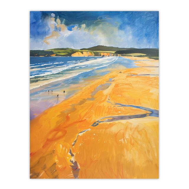 "Artery8 Woolacombe Beach Watercolour Seaside Landscape Wall Art Print - Size: W24"" x H32""" - image 1