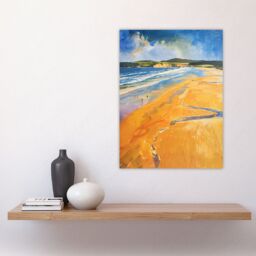 "Artery8 Woolacombe Beach Watercolour Seaside Landscape Wall Art Print - Size: W24"" x H32""" - thumbnail 4