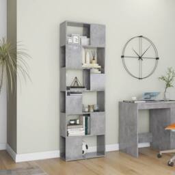 Berkfield Home Book Cabinet Room Divider Concrete Grey 60x24x186 cm Engineered Wood - Size: 60 x 24 x 186 cm - thumbnail 3