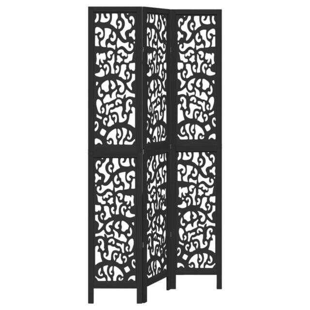 Berkfield Home Room Divider 3 Panels Black Solid Wood Paulownia - image 1