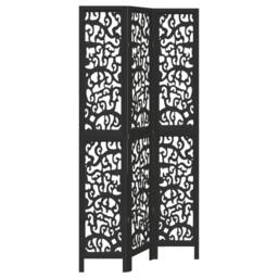 Berkfield Home Room Divider 3 Panels Black Solid Wood Paulownia