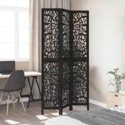Berkfield Home Room Divider 3 Panels Black Solid Wood Paulownia - thumbnail 3