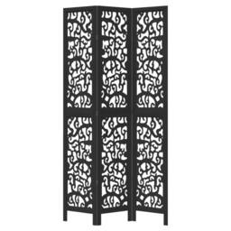 Berkfield Home Room Divider 3 Panels Black Solid Wood Paulownia - thumbnail 4
