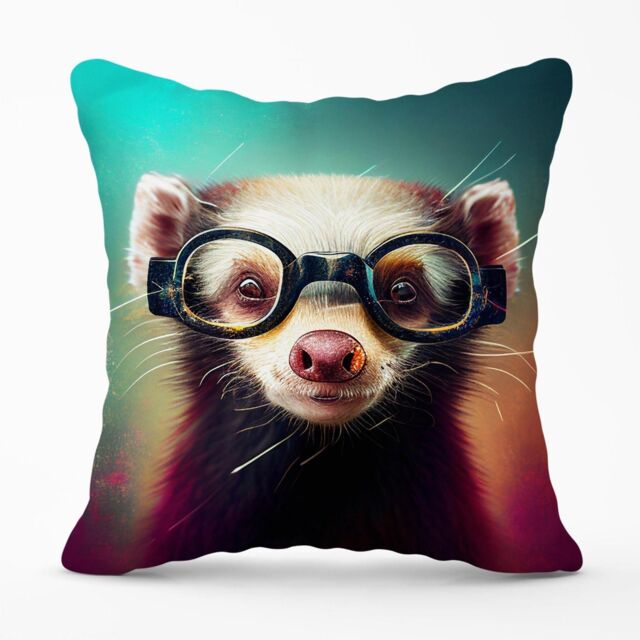 Warren Reed - Designer Ferret With Glasses Splashart Outdoor Cushion in Brown - Size: 60 cm x 60 cm - image 1