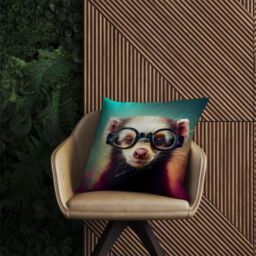 Warren Reed - Designer Ferret With Glasses Splashart Outdoor Cushion in Brown - Size: 60 cm x 60 cm - thumbnail 2