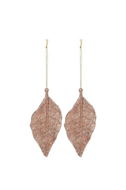 VFM e-Store Christmas Tree Decoration 2 Hanging Leaf Glitter X 1 22. 6cm Rose Gold - image 1