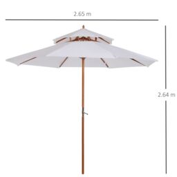 OUTSUNNY Garden Wood Patio Parasol Sun Shade Outdoor Umbrella Canopy in White - thumbnail 3