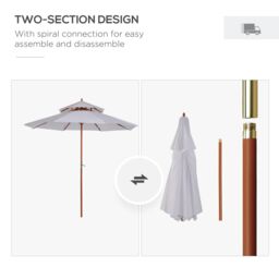 OUTSUNNY Garden Wood Patio Parasol Sun Shade Outdoor Umbrella Canopy in White - thumbnail 4