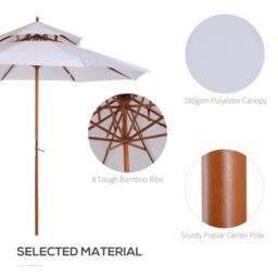 OUTSUNNY Garden Wood Patio Parasol Sun Shade Outdoor Umbrella Canopy in White - thumbnail 7