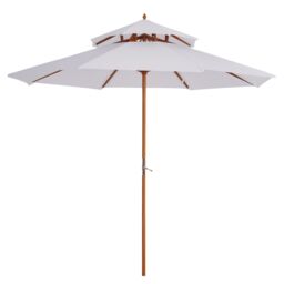 OUTSUNNY Garden Wood Patio Parasol Sun Shade Outdoor Umbrella Canopy in White - thumbnail 2