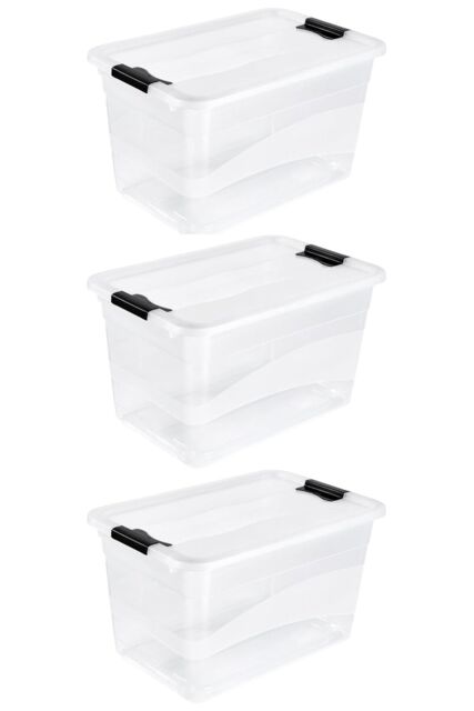 Keeeper Set of 3 Storage Crystal-Box 52 Litre with Lid - Transparent in Clear - image 1