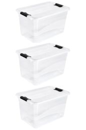 Keeeper Set of 3 Storage Crystal-Box 52 Litre with Lid - Transparent in Clear - thumbnail 1