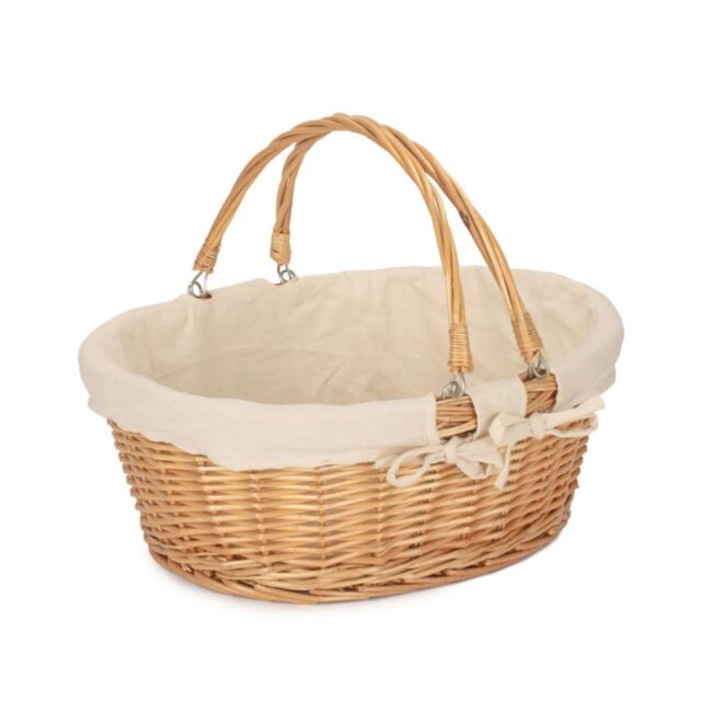 Red Hamper Cotton Lined Swing Handle Shopping Basket in Off-White - image 1
