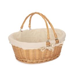Red Hamper Cotton Lined Swing Handle Shopping Basket in Off-White