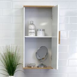 Showerdrape Nola Matt White & Bamboo Single Wall Bathroom Cabinet - thumbnail 3
