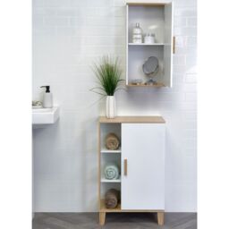 Showerdrape Nola Matt White & Bamboo Single Wall Bathroom Cabinet - thumbnail 4