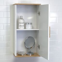 Showerdrape Nola Matt White & Bamboo Single Wall Bathroom Cabinet - thumbnail 2