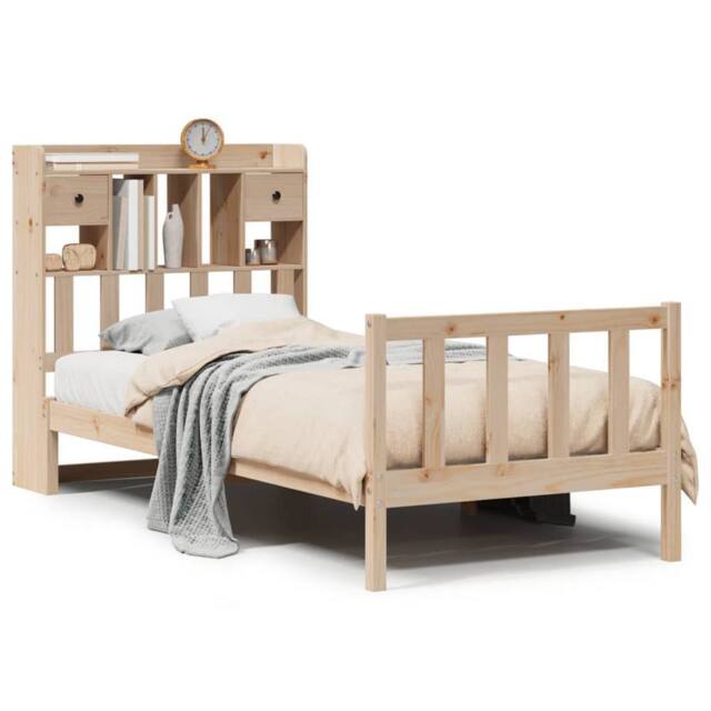 Berkfield Home Bookcase Bed without Mattress 90x200 cm Solid Wood Pine in Light Oak - image 1