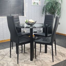 KOSY KOALA Round Black Glass Dining Table with 4 Black Chairs Modern Dining Room Furniture Set in Brown - thumbnail 9