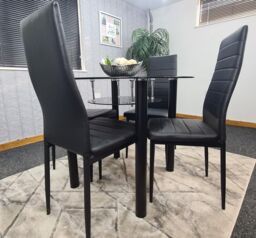 KOSY KOALA Round Black Glass Dining Table with 4 Black Chairs Modern Dining Room Furniture Set in Brown - thumbnail 8
