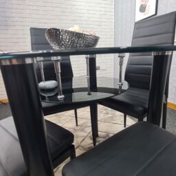 KOSY KOALA Round Black Glass Dining Table with 4 Black Chairs Modern Dining Room Furniture Set in Brown - thumbnail 5