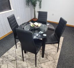 KOSY KOALA Round Black Glass Dining Table with 4 Black Chairs Modern Dining Room Furniture Set in Brown - thumbnail 6