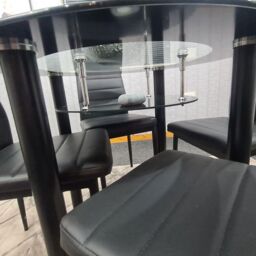 KOSY KOALA Round Black Glass Dining Table with 4 Black Chairs Modern Dining Room Furniture Set in Brown - thumbnail 3