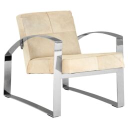 Orsina Hairon Leather Chair With Steel Legs For Patio, Modern White Upholstery Chair, Stainless Steel Accent Chair in Silver - thumbnail 4