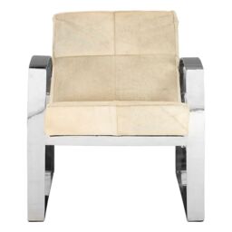 Orsina Hairon Leather Chair With Steel Legs For Patio, Modern White Upholstery Chair, Stainless Steel Accent Chair in Silver - thumbnail 6