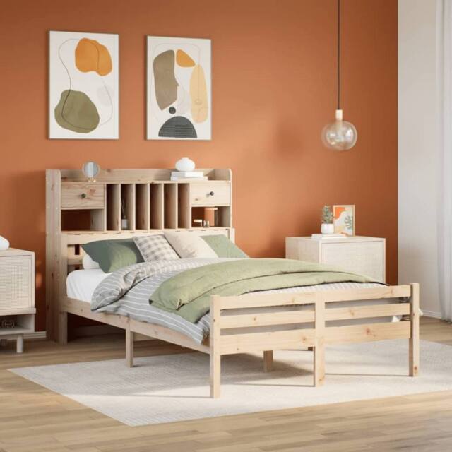 Berkfield Home Bookcase Bed without Mattress 135x190 cm Double Solid Wood Pine in Light Brown - image 1