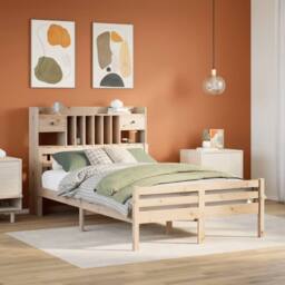 Berkfield Home Bookcase Bed without Mattress 135x190 cm Double Solid Wood Pine in Light Brown - thumbnail 1