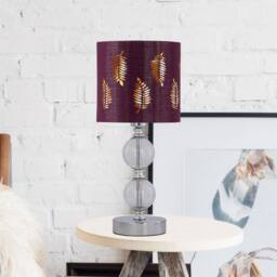 First Choice Lighting Chrome Two Ball Table Lamp with Burgundy Fern Shade in Silver - thumbnail 2