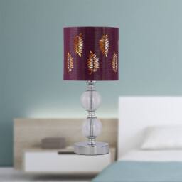 First Choice Lighting Chrome Two Ball Table Lamp with Burgundy Fern Shade in Silver - thumbnail 3