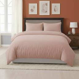 Snug City Embossed Stripe Duvet Cover Soft Microfibre Bedding with Pillowcases in Pink - Size: Super King - thumbnail 1