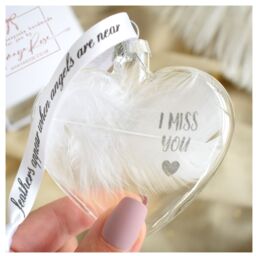 Amaya Rose Ltd I MISS YOU In Memory of Feather Heart Bauble Gift Boxed in Clear - thumbnail 2
