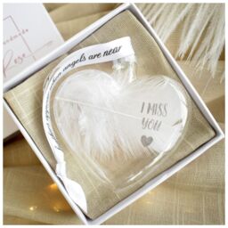Amaya Rose Ltd I MISS YOU In Memory of Feather Heart Bauble Gift Boxed in Clear - thumbnail 5