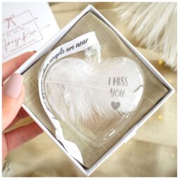Amaya Rose Ltd I MISS YOU In Memory of Feather Heart Bauble Gift Boxed in Clear - thumbnail 1
