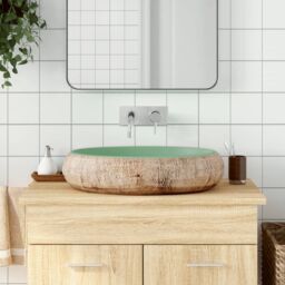 Berkfield Home Countertop Basin Green & Brown Oval 59x40x15 cm Ceramic - Size: 59 x 40 x 15 cm